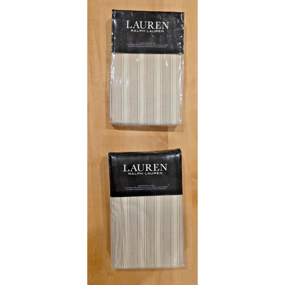 Lauren Ralph Lauren Graydon Bold Stripe Euro Sham Pillow 26x26 Dune Linen NIP